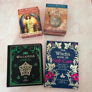 5 item: The Enchanted Map, Archangel Oracle cards, and Withcraft books